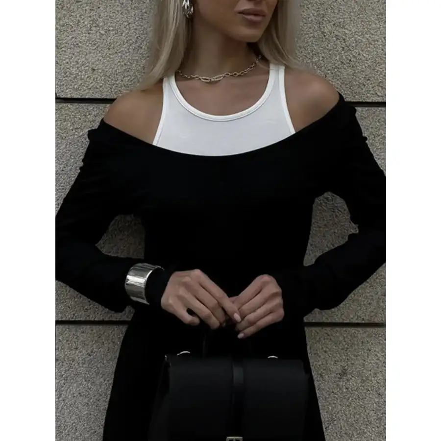Contrast Long Sleeve Maxi Dress