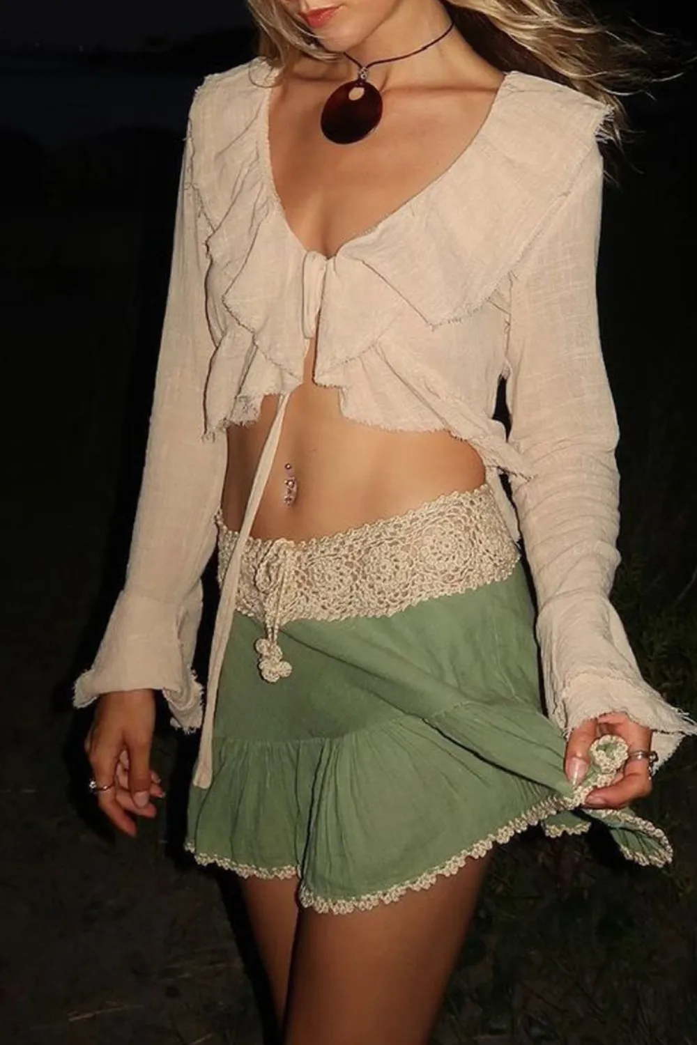 Beige Ruffle Blouse
