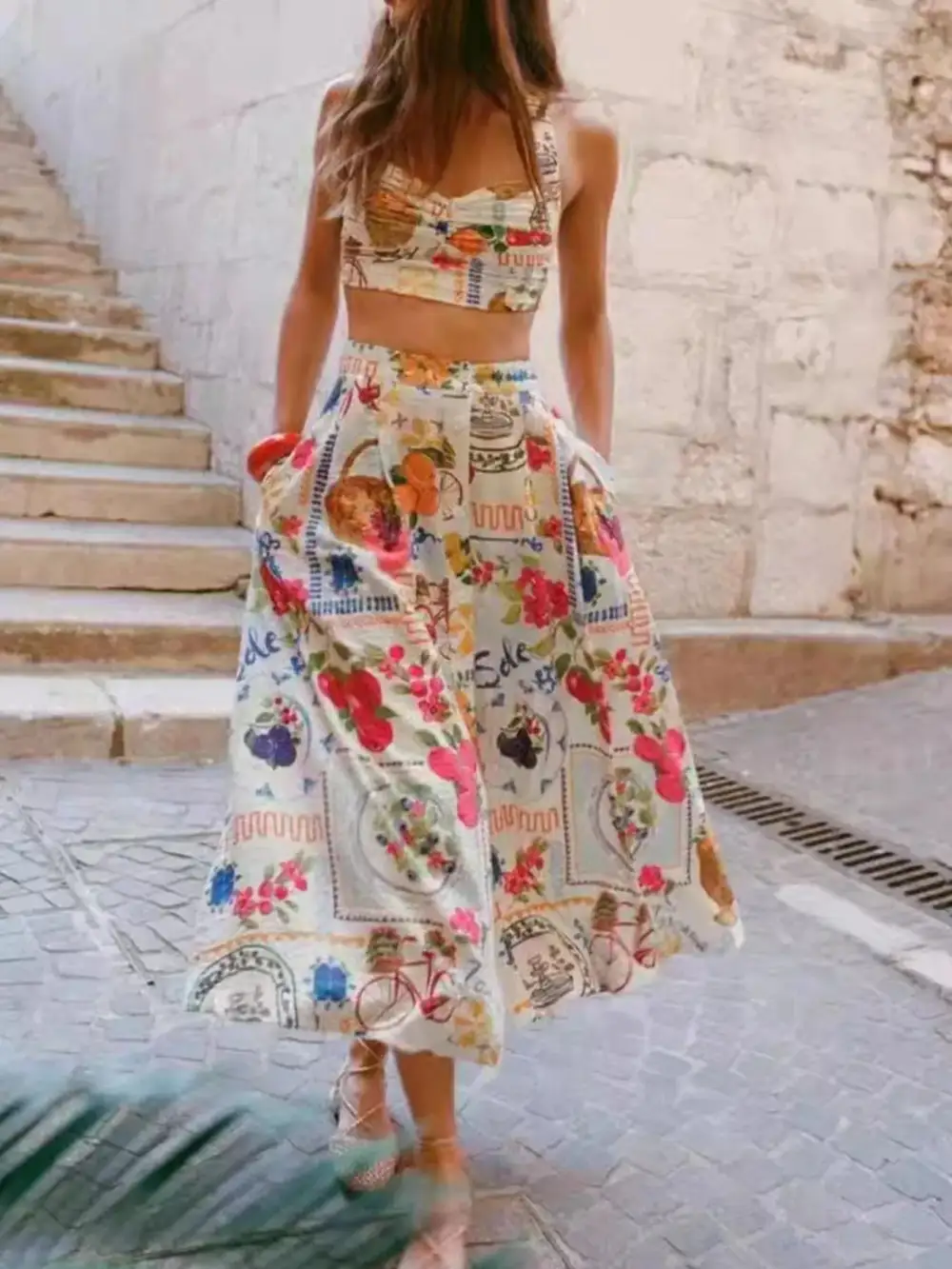 Printed Cami and Skirt Set