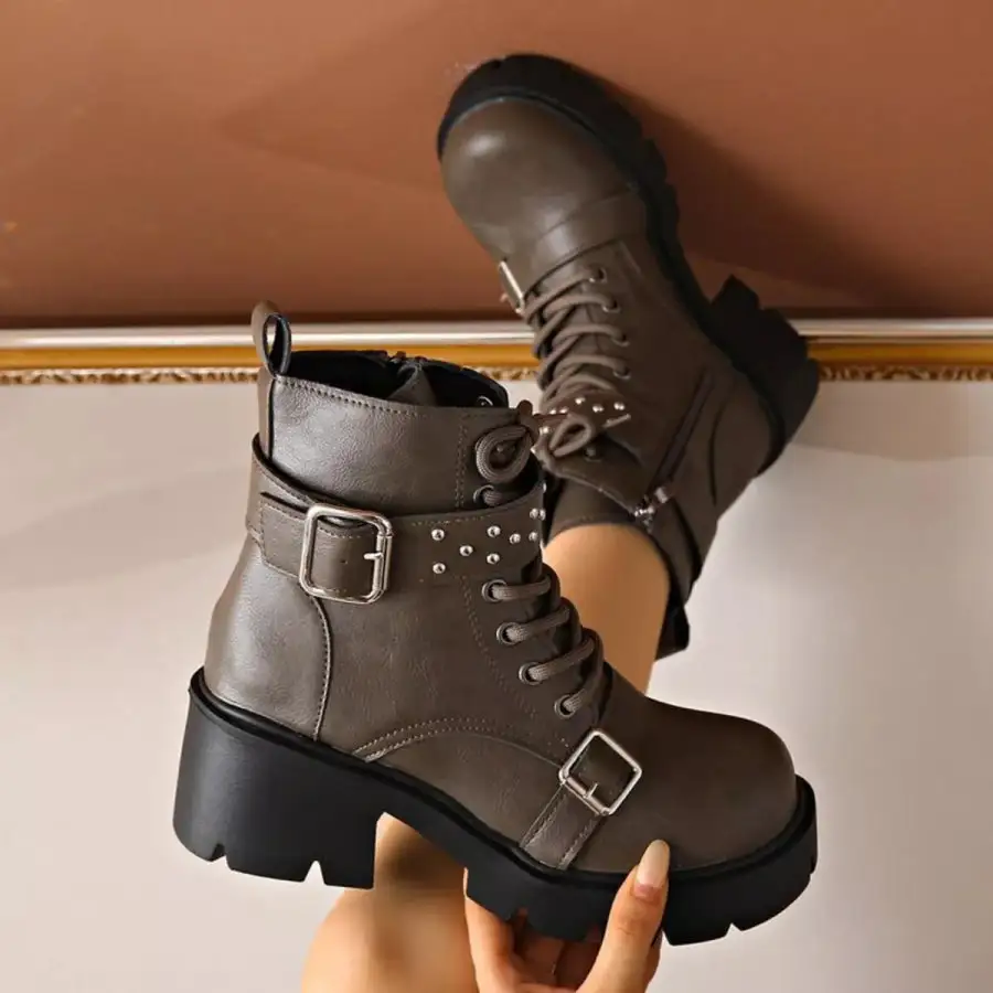 Classic Round Toe Block Heels Boots