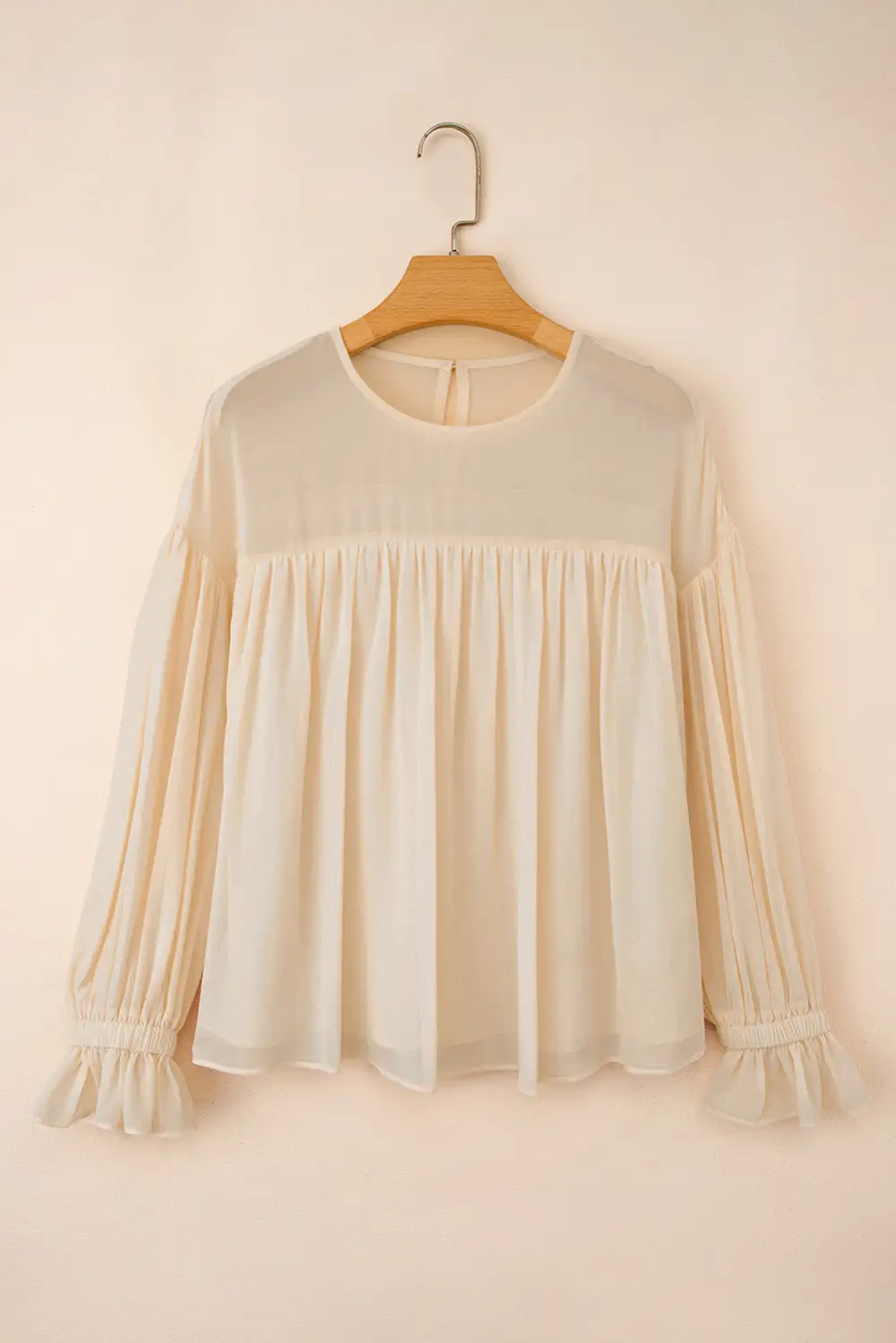 Chiffon Ruffle Trim Long Sleeve Blouse