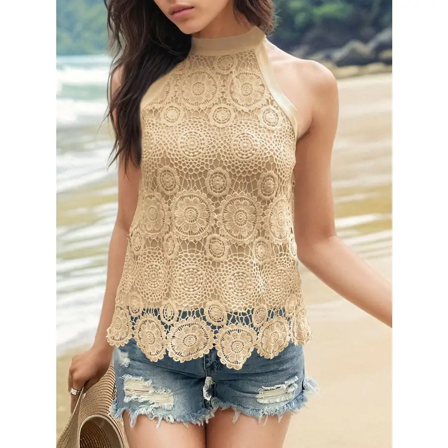 Lace Tied Mock Neck Tank