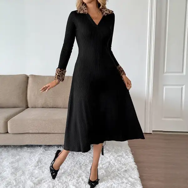 Women's Bodycon V-Neck Long-Sleeve Knit Maxi Dress