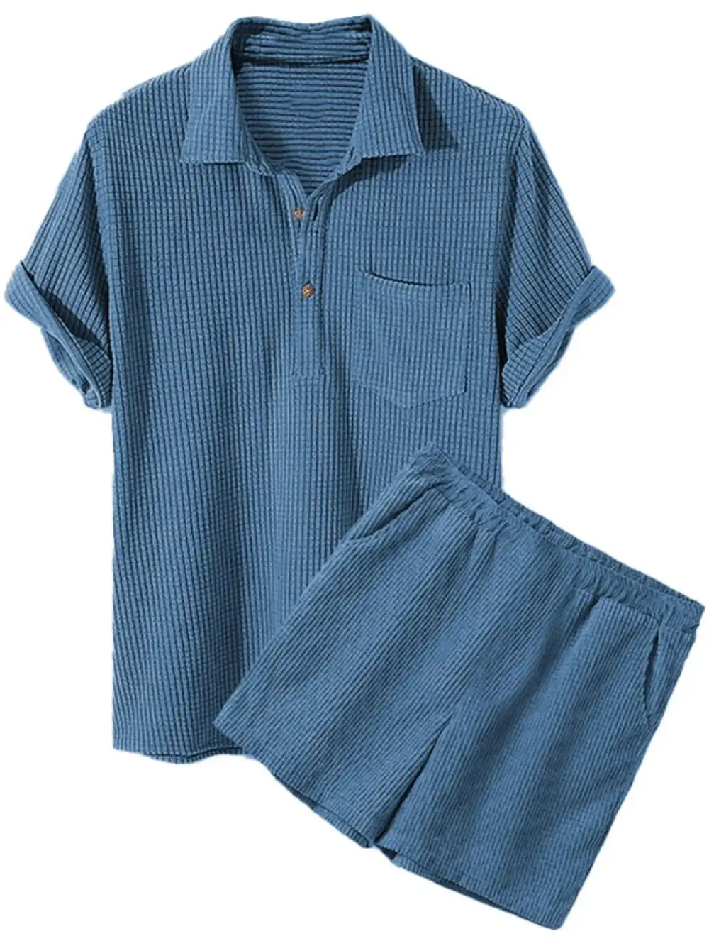 Button-Detail Short-Sleeve Top and Shorts Set