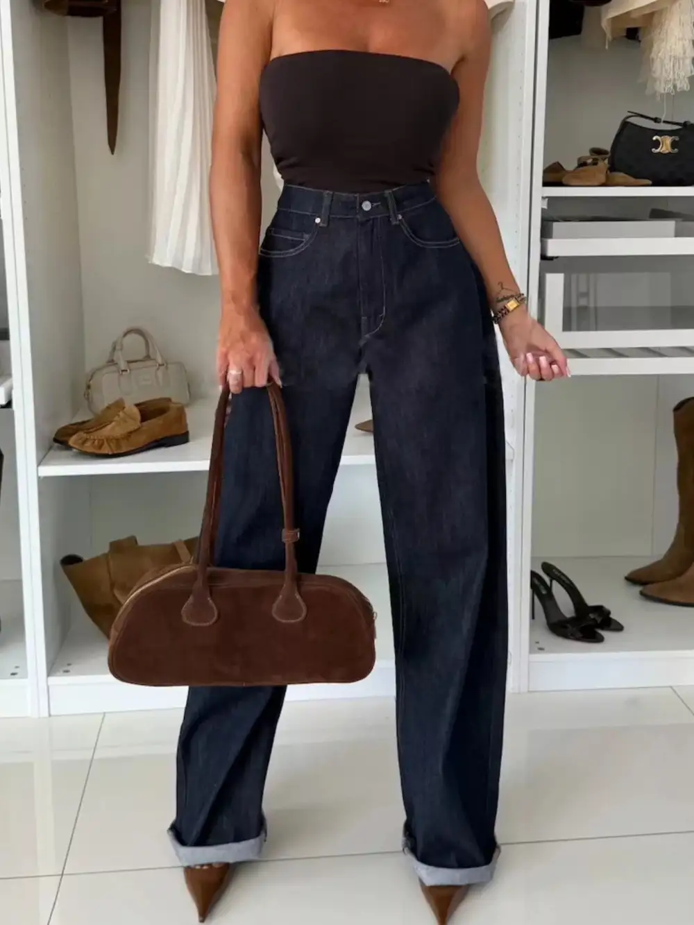 High Waist Wide Leg Washed Denim Jeans