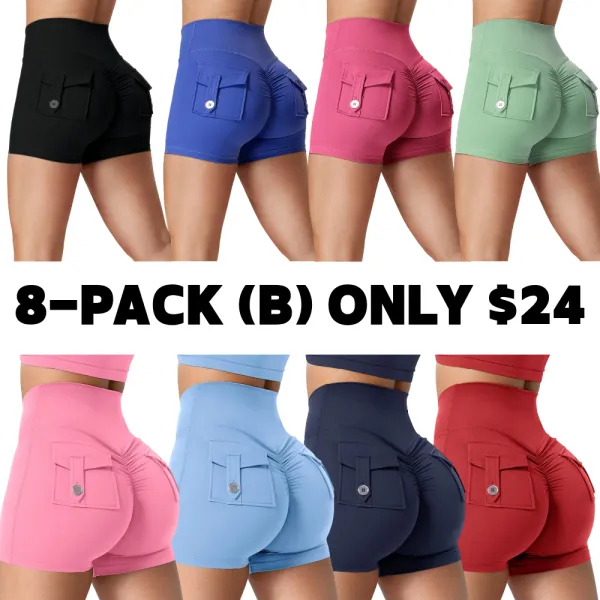 Scrunch Workout Shorts with Pockets Charm Gym Biker Shorts for Women High Waisted Yoga Booty Shorts elastic athletic