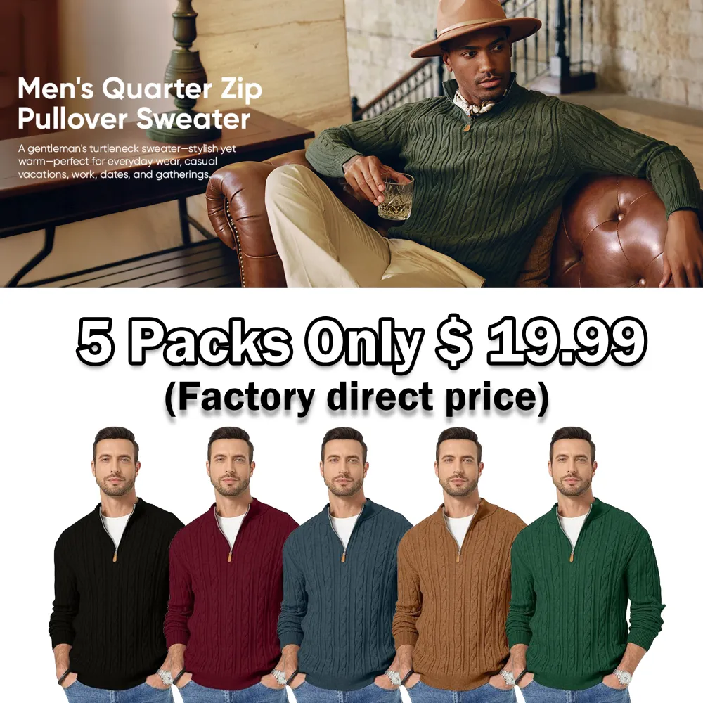 🔥 Men’s Quarter Zip Cable Knit Sweater – Timeless Texture. Effortless Warmth. Everyday Style | Winter Sale – Up to 40% OFF!