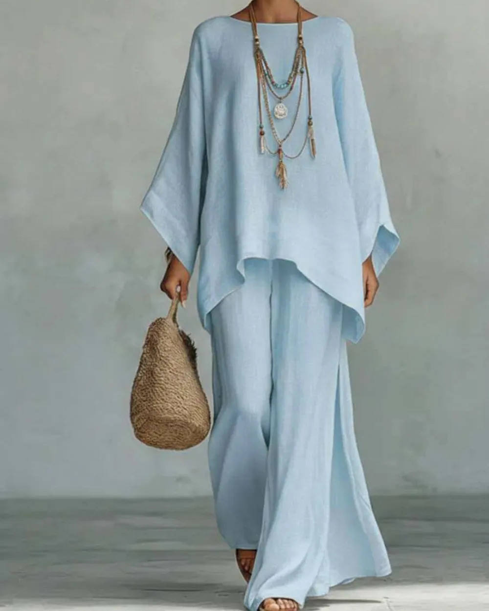 Asymmetric Ethnic Crew Neck Set