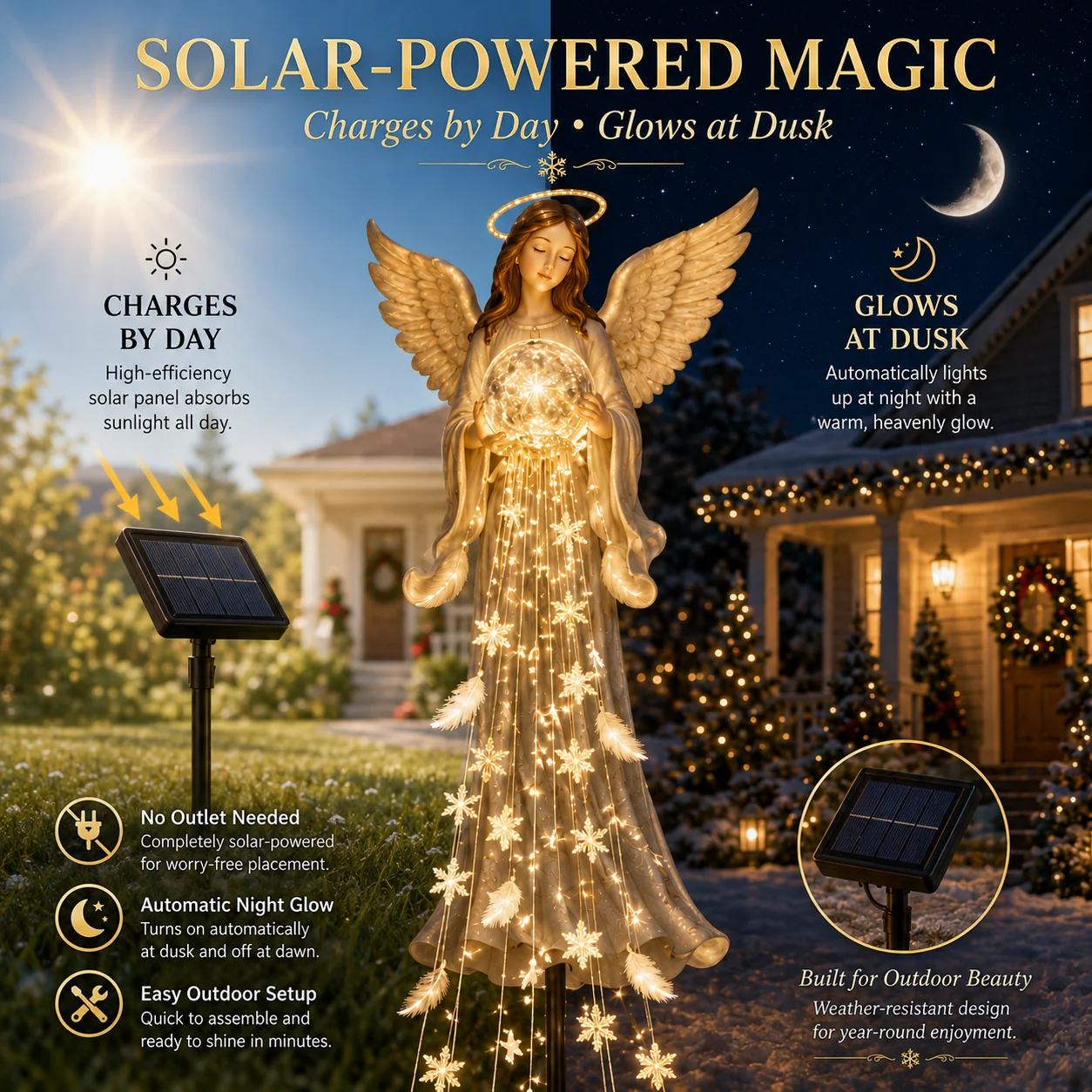 Solar angel garden light detail 4