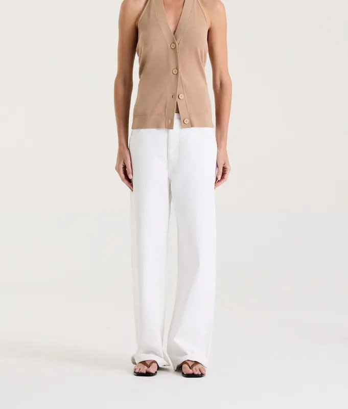 Tan Open Back Halter Knit Vest