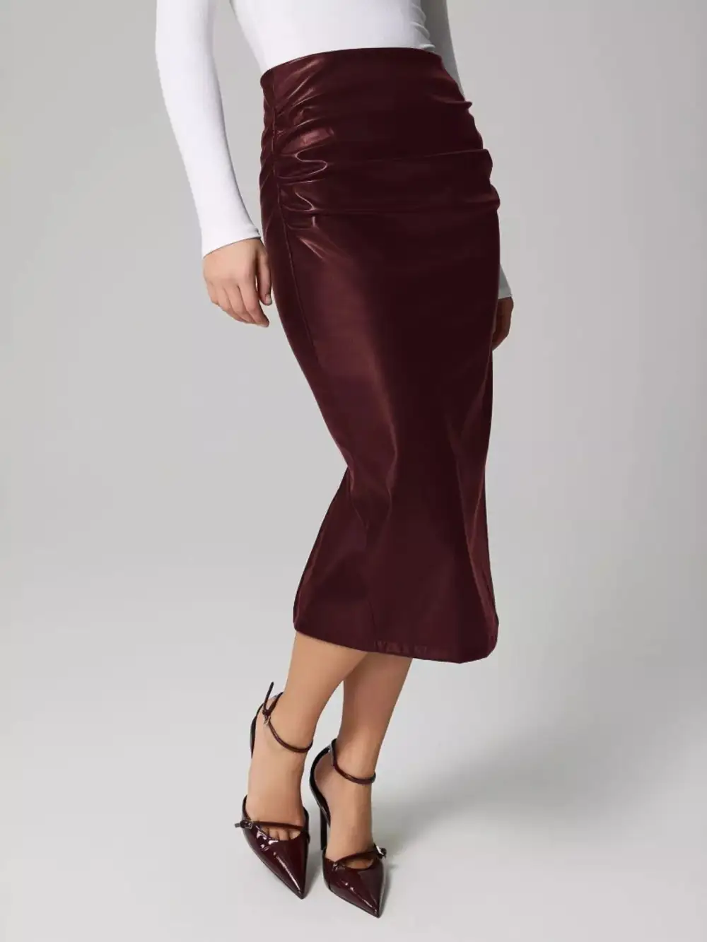 Slit Back Leather Skirt