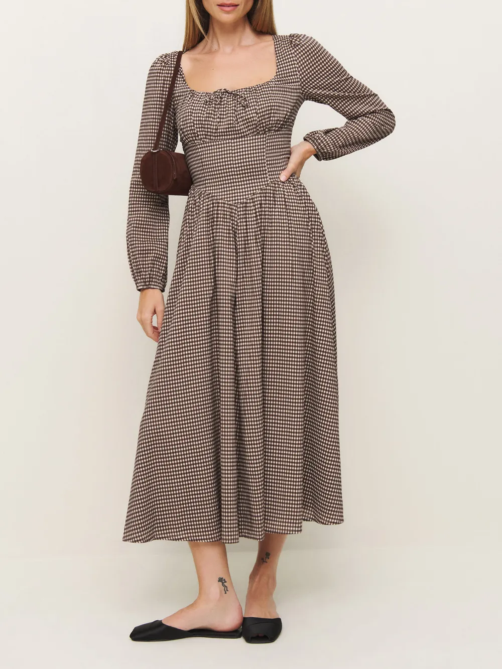 Long Sleeve Square Neck A Line Maxi Dress
