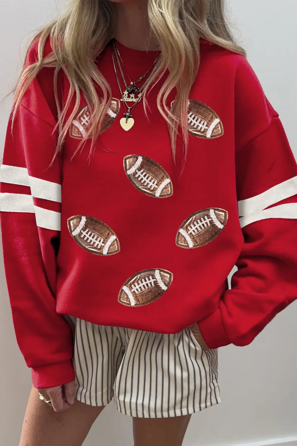 Relaxed Printed Varsity Stripe Sweatshirt