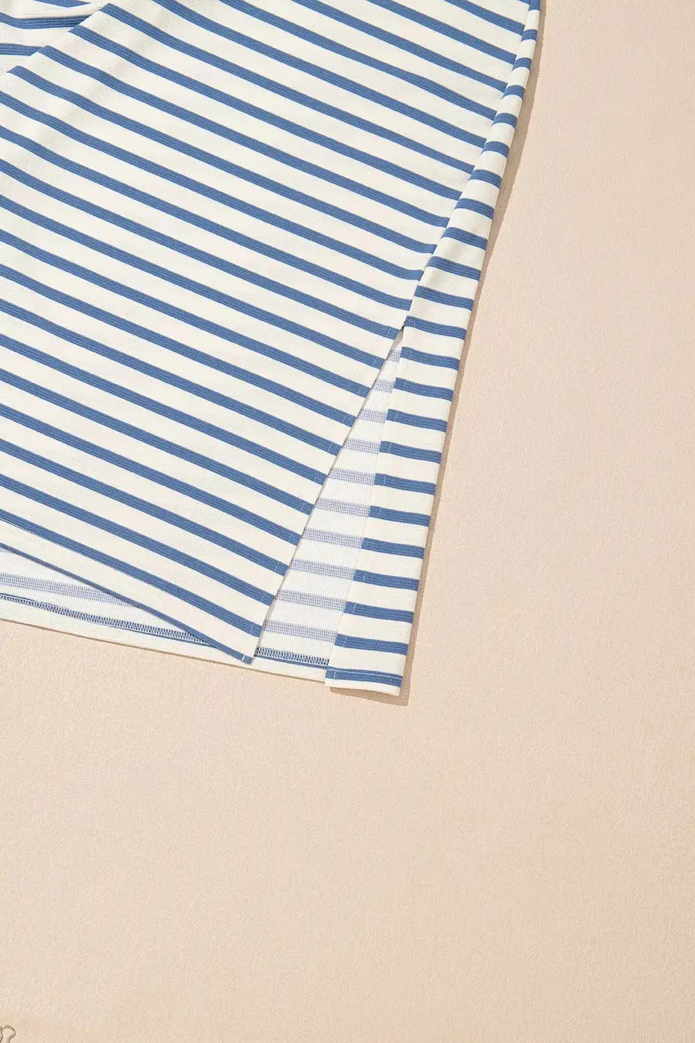 Easy Fit Striped V Neck Slit Midi Dress