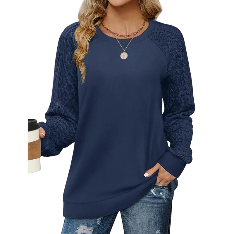 Women's crew neck cable knit sweater with long sleeves