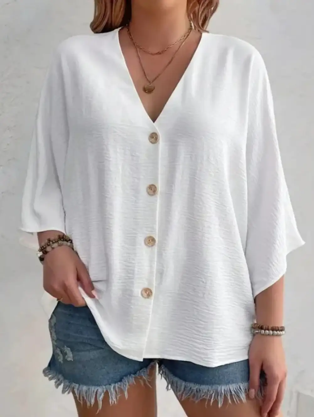 V-Neck Button Tee Cardigan Top