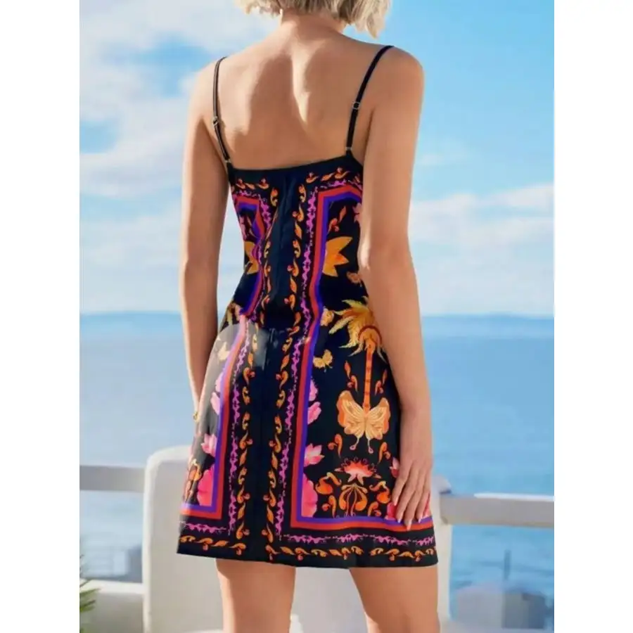 Print Spaghetti Strap Wrap Mini Dress