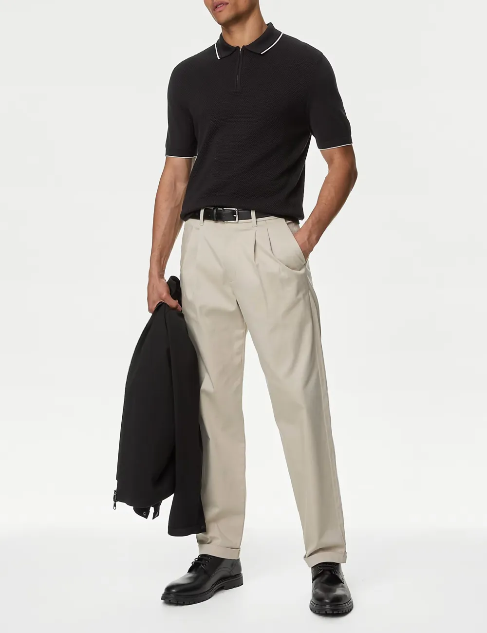 Black Knitted Polo Shirt