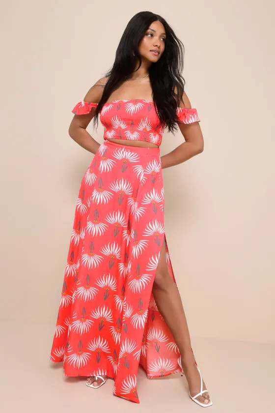 Trancoso Coral Floral Print Two-Piece Maxi Dress