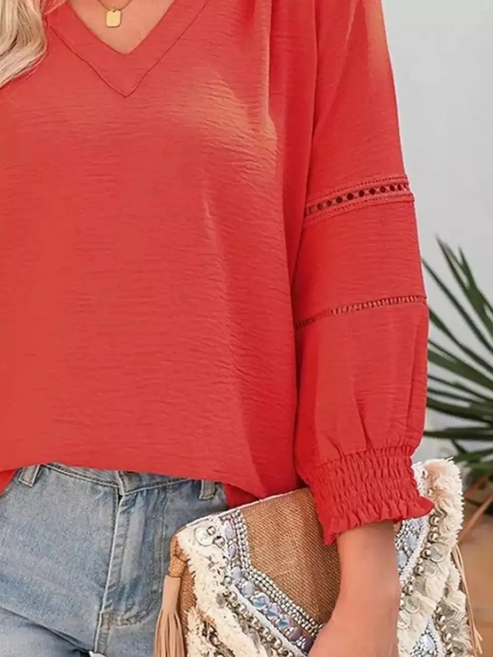 Smocked Long Sleeve Blouse