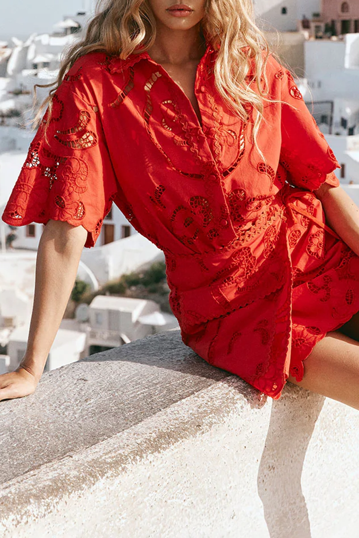 Embroidered Wrap Style Short Sleeve Top