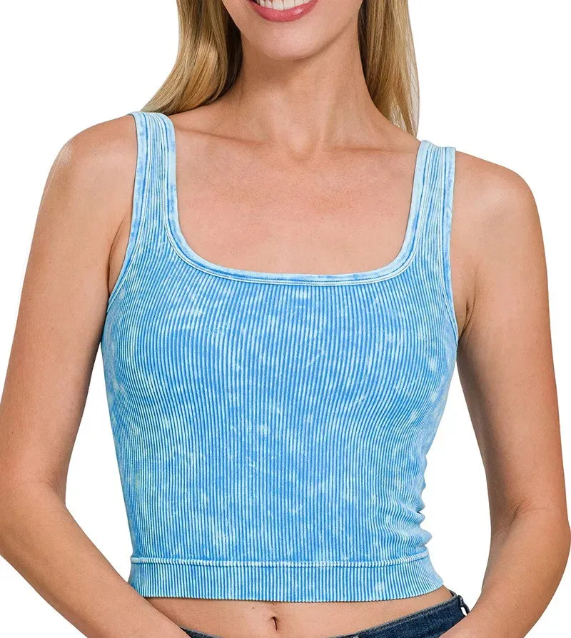 Cozy Way Neckline Washed Ribbed Seamless Tank Top