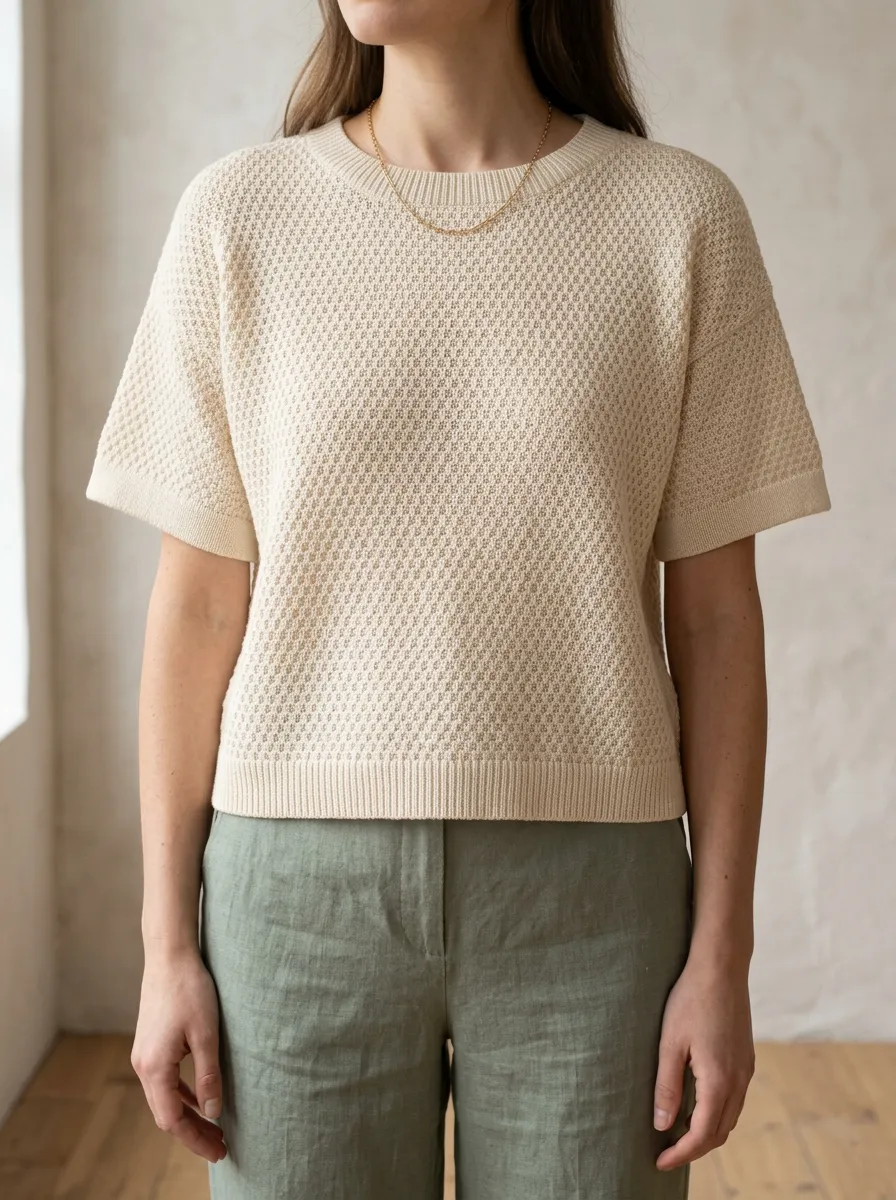 Women's Short-Sleeve Textured Knit T-Shirt