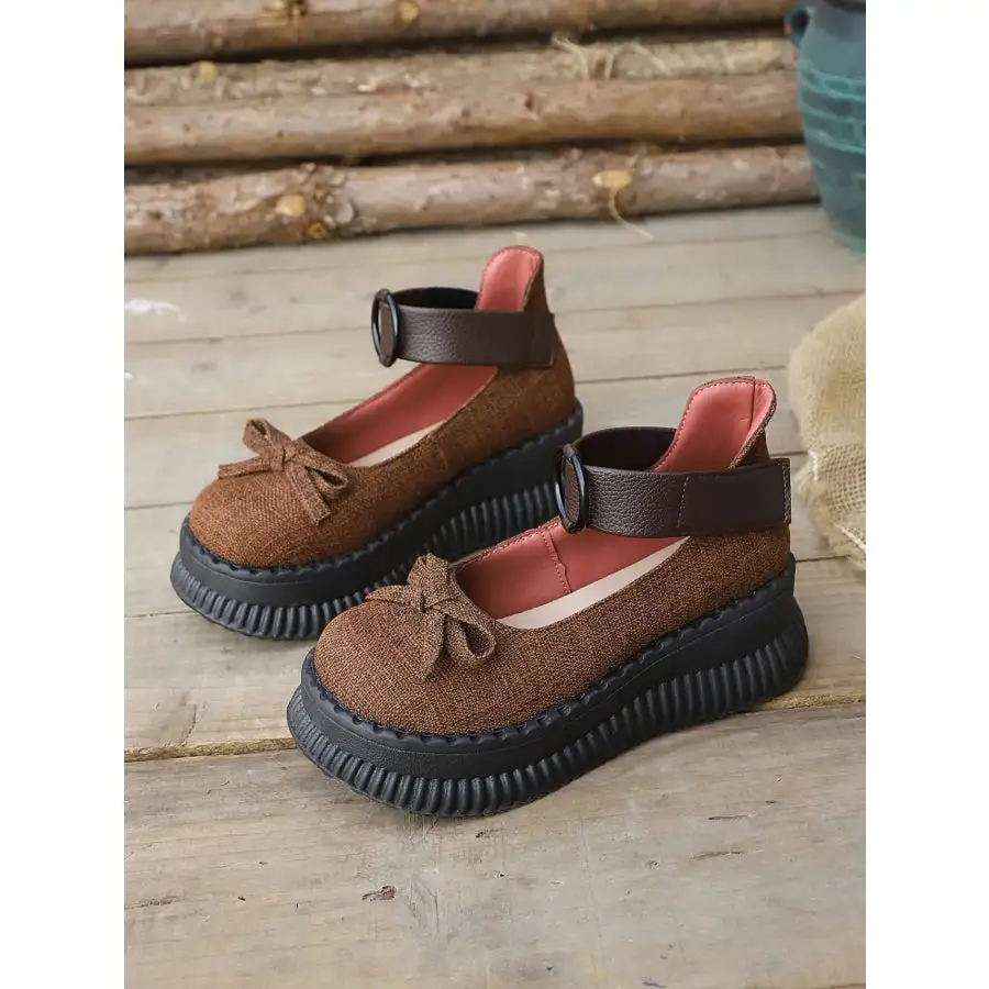 Bow Round Toe Platform Loafers Shoes