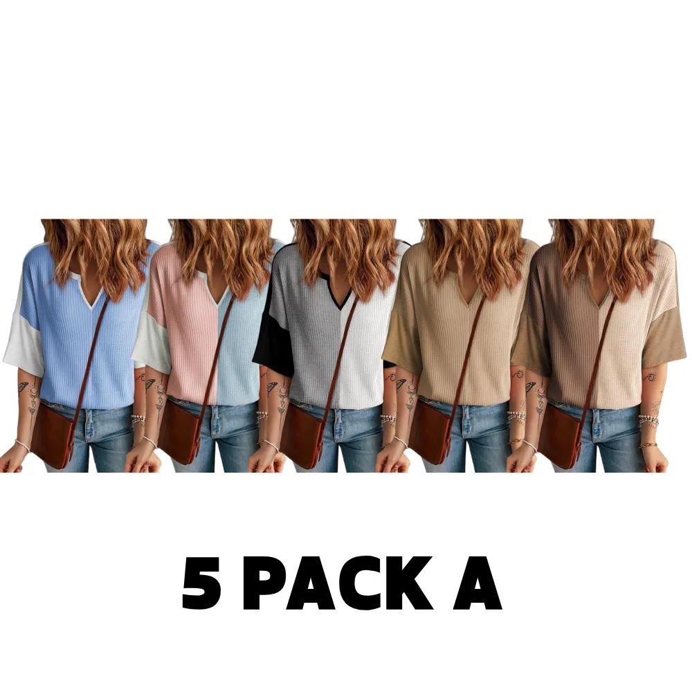 Women‘s Summer Tops Fashion 2025 Half Sleeve Waffle Knit Shirts