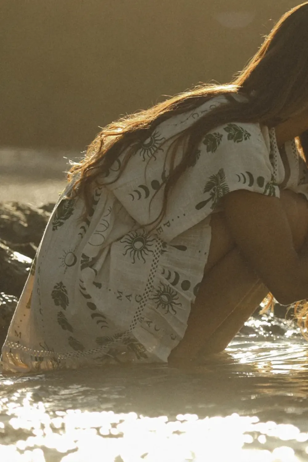 White And Green Palm Print V Neck Mini Dress