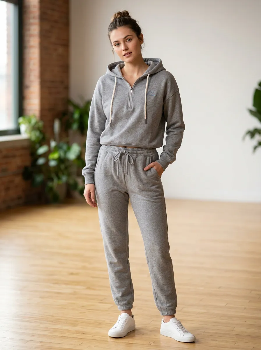 Women's Beach Lover Blue Wave Embroidered Quarter-Zip Hoodie Jogger Set