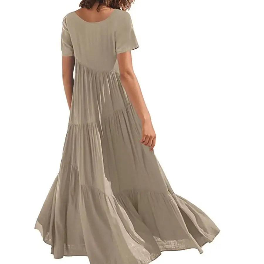Round Neck Tiered Ruffle Maxi Dress