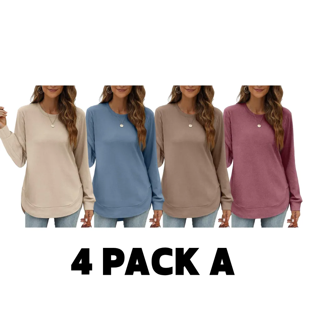 Women's Sweatshirt Crewneck Long Sleeve Shirts High Low Tops Curved Hem
