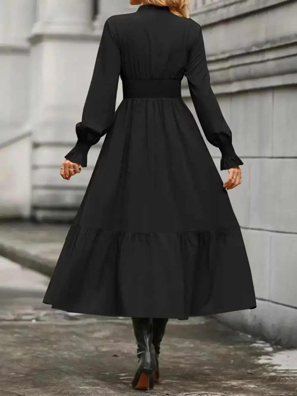 Tiered Long Sleeve Midi Dress