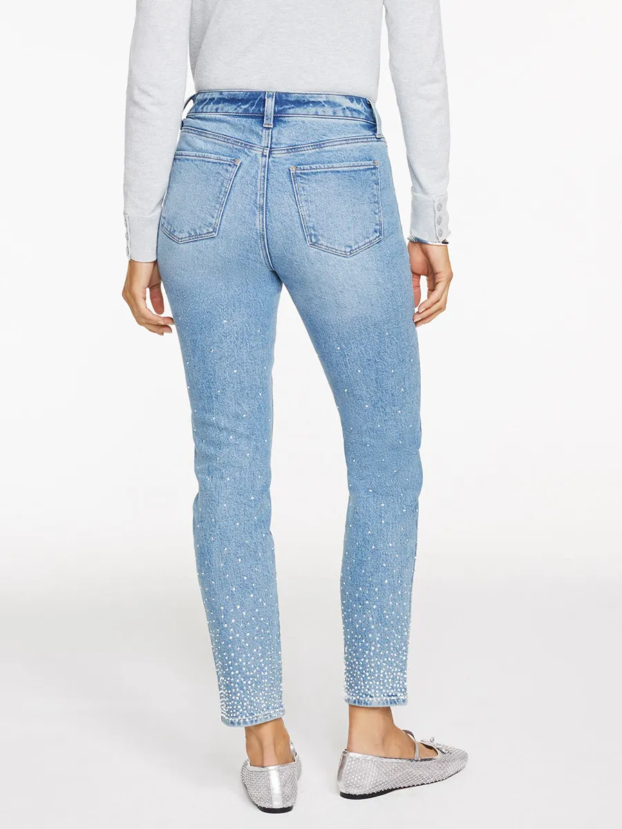 Women'S Ankle-Length Glittering Nine-Inch Slim-Fit Denim Pants