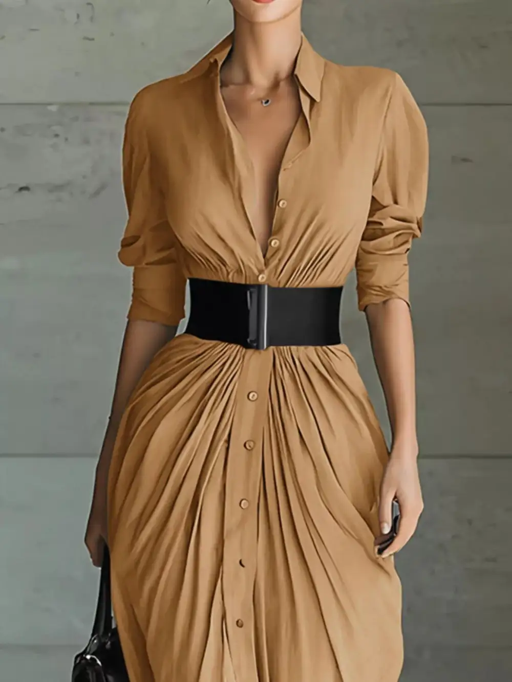 Button Front Ruched Maxi Dress