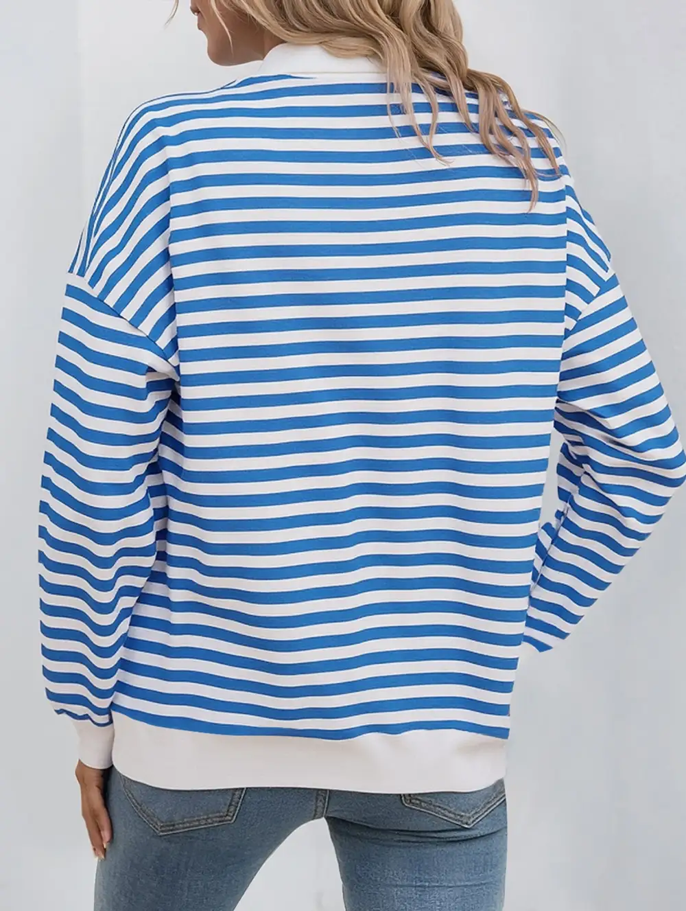 Striped Button Collar Sweatshirt
