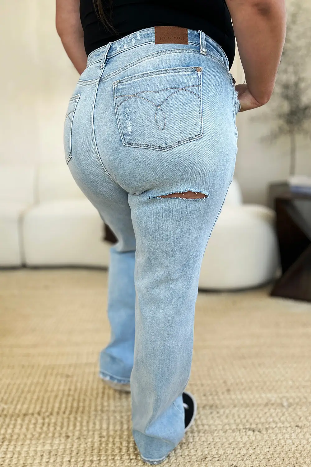 Modern High Waist Straight Leg Distressed Denim Jeans