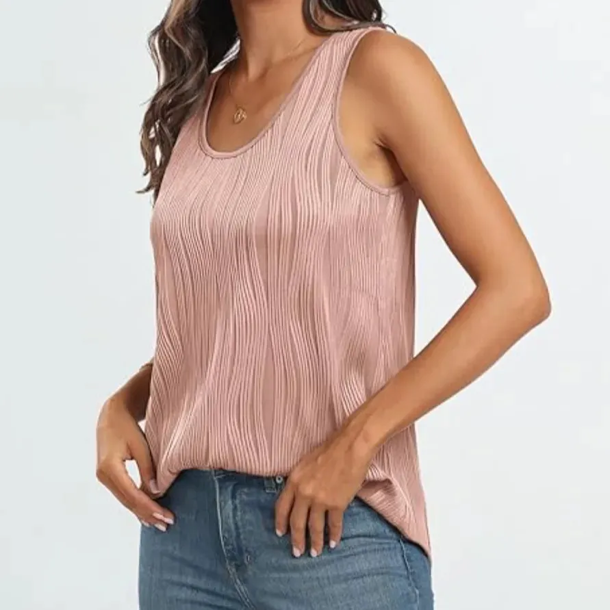 Round Neck Wide Strap Tank With Sheer Detail