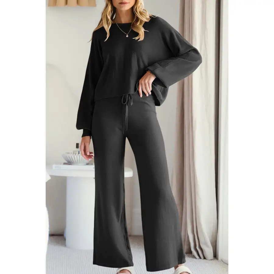 Casual Round Neck Long Sleeve Top and Pants Set