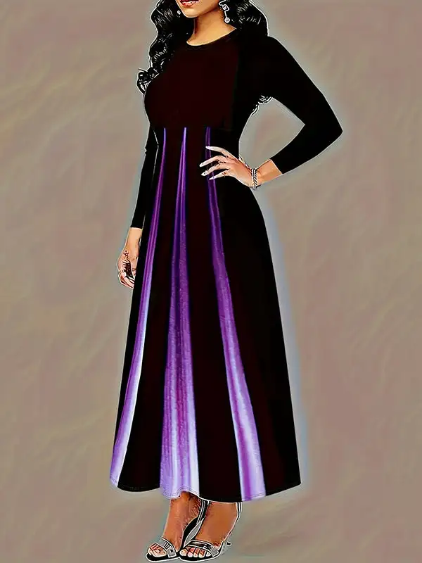 Gradient Printed Neck Maxi Dress