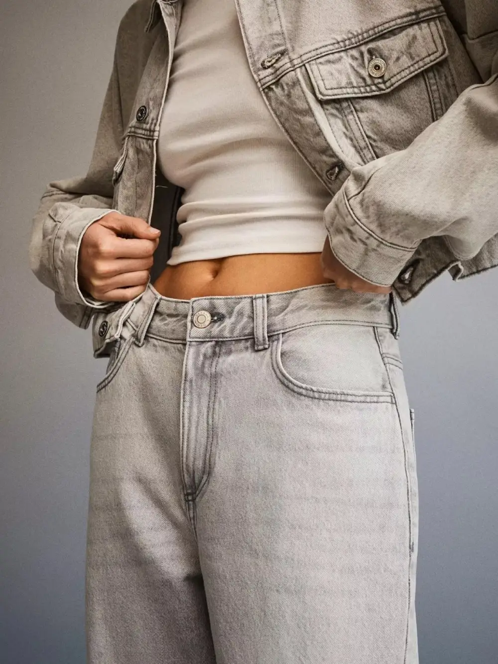Polished Wide Leg Washed Denim Jeans