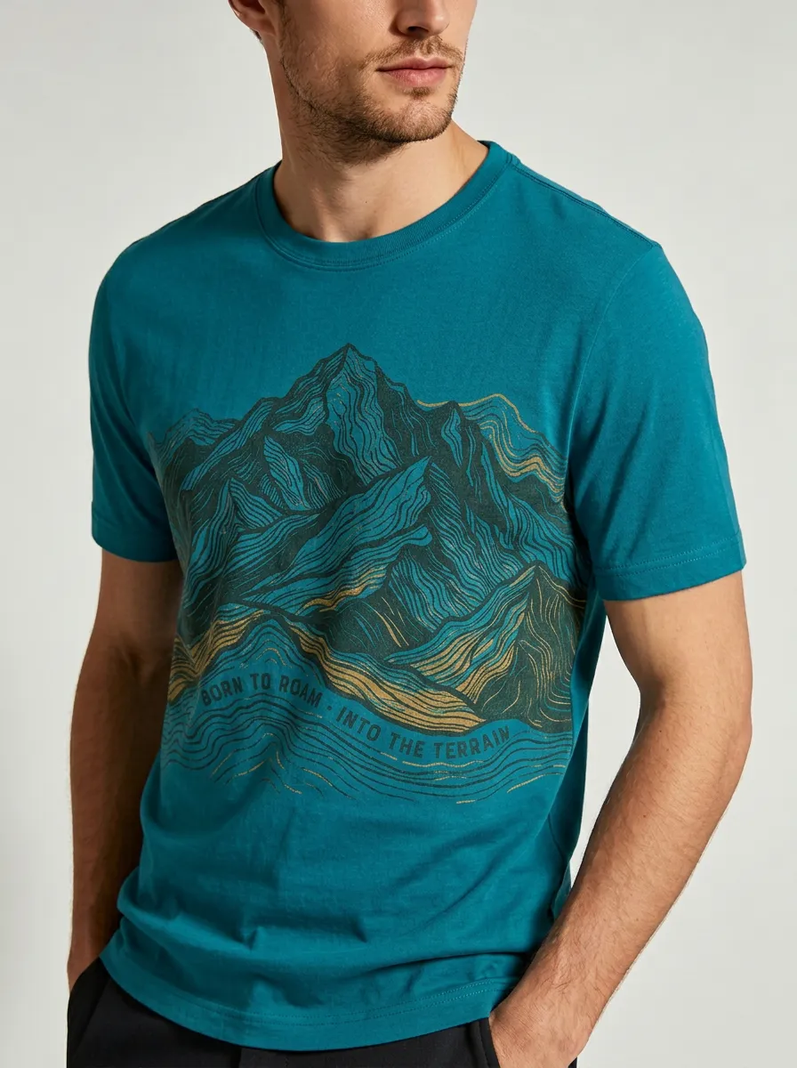 Men's Crewneck Alpine Trail Outdoor Adventure Mountain Born To Roam Graphic T-Shirt