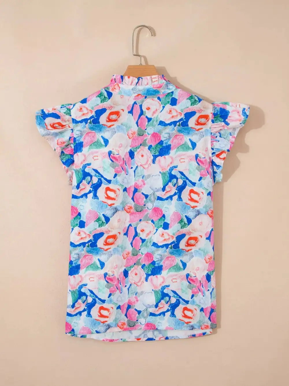 Relaxed V-Neck Ruffled Floral Blouse