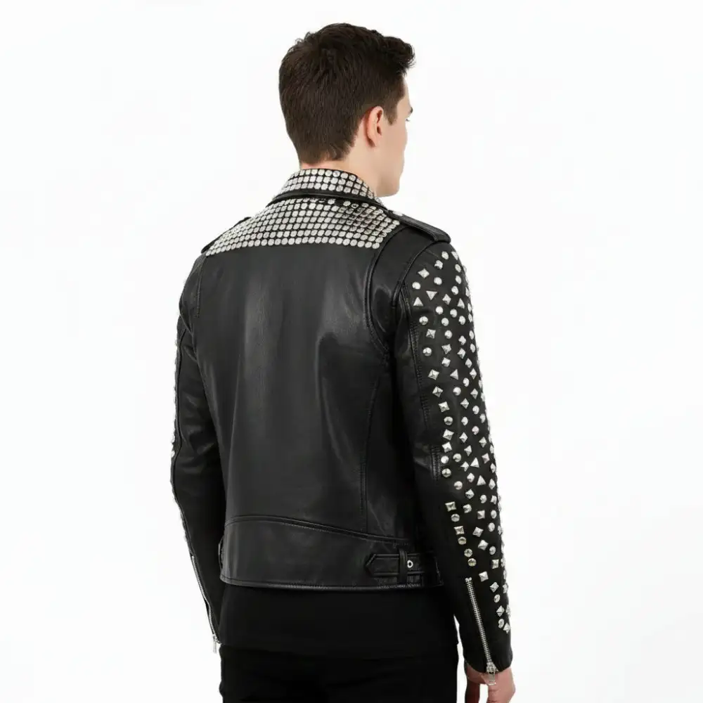 Cowhide Biker Motorcycle Studded Jacket