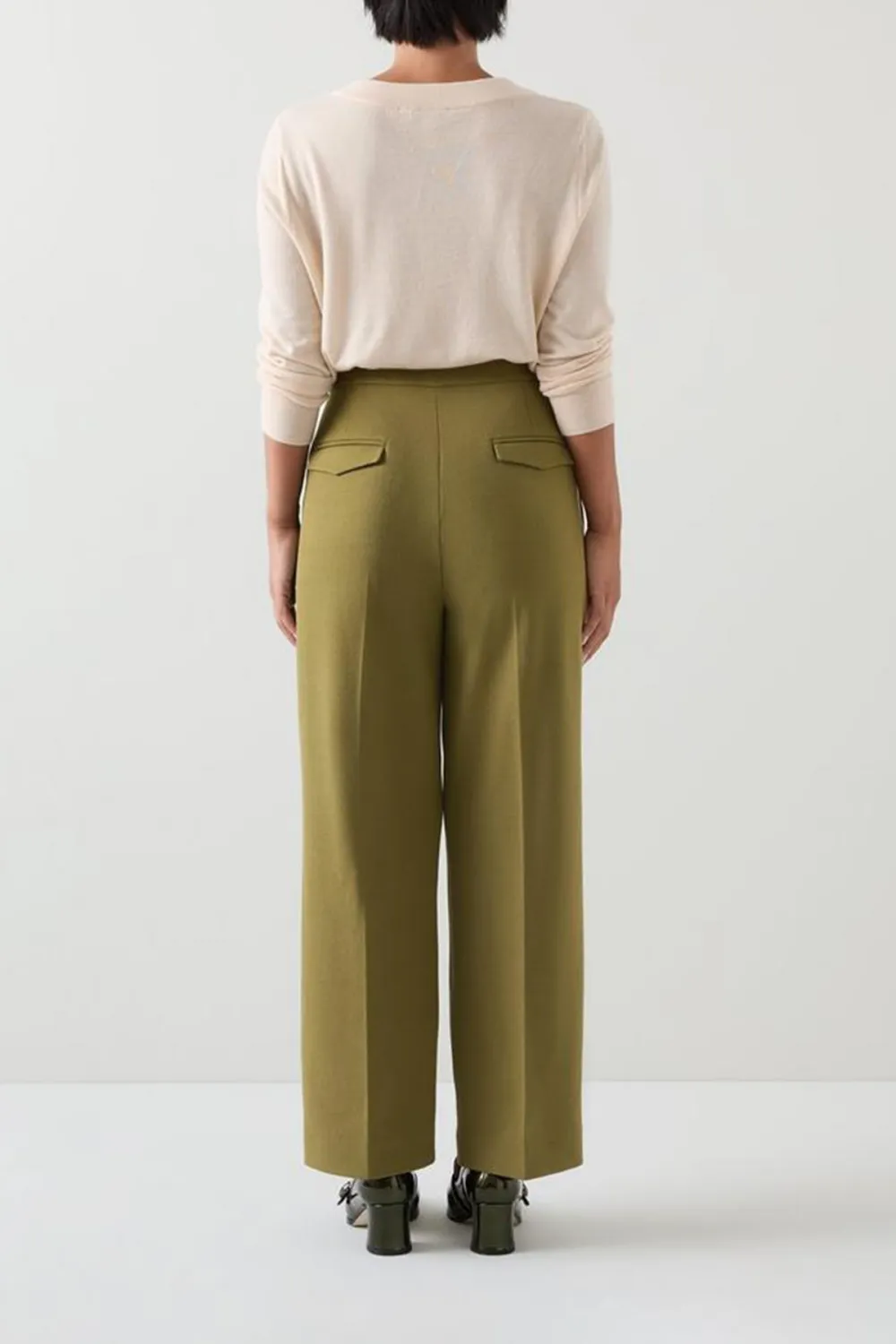 Olive Green High Waist Straight Leg Trousers