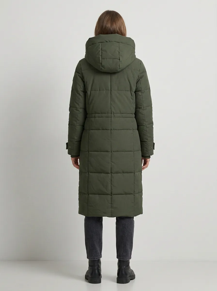 Utility Quilted Long Hooded Coat