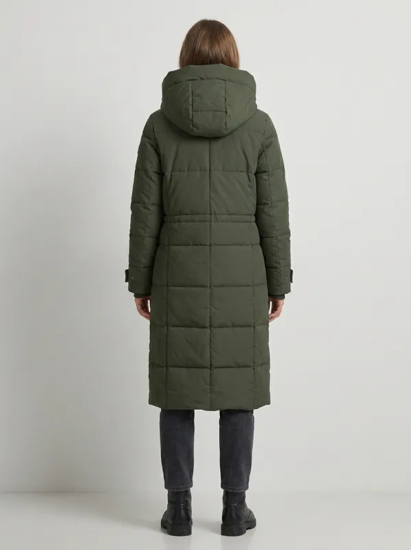 Utility Quilted Long Hooded Coat