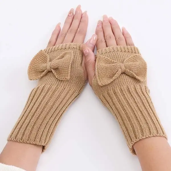 Women'S Bowknot Knitted Wool Warm Fingerless Gloves 12539938C
