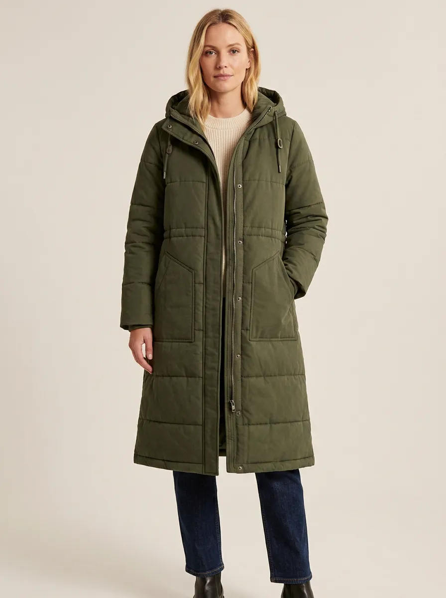 Easy-Layer Quilted Long Hooded Coat